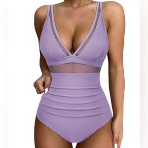 SUUKSESS Women Mesh Tummy Control Swimsuit Push Up High Waisted Suit large NWOT